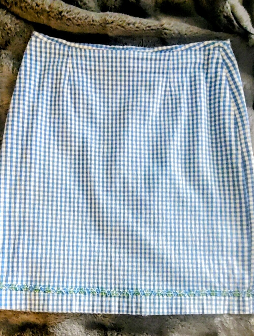 Talbots Blue/White Gingham Pencil Skirt Embellished 12